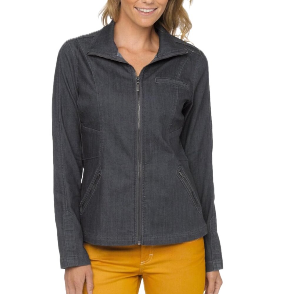 Prana Women’s Size S Gray Wash Stretch Denim ‘Kiana’ Full Zip Front Jean Jacket